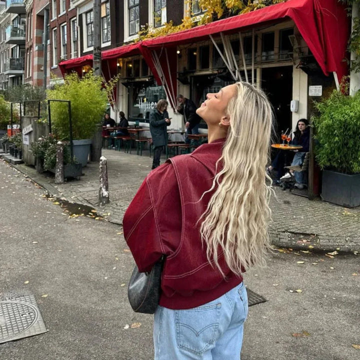 Oversized Quilted Bomber Jacket With Contrast Stitch