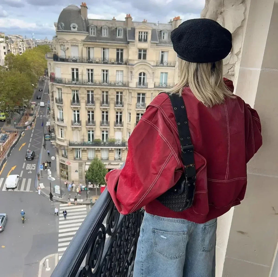 Oversized Quilted Bomber Jacket With Contrast Stitch