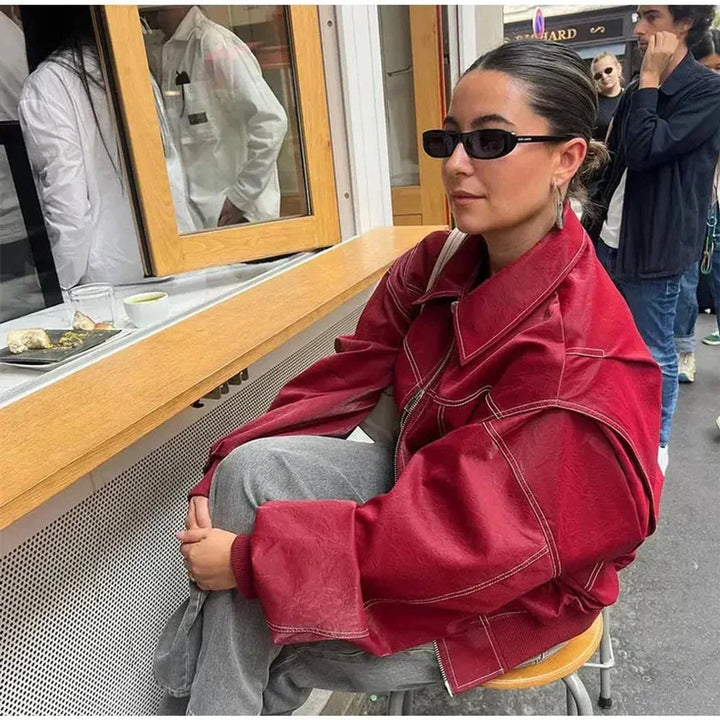 Oversized Quilted Bomber Jacket With Contrast Stitch