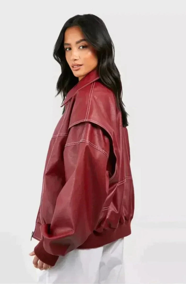 Oversized Quilted Bomber Jacket With Contrast Stitch