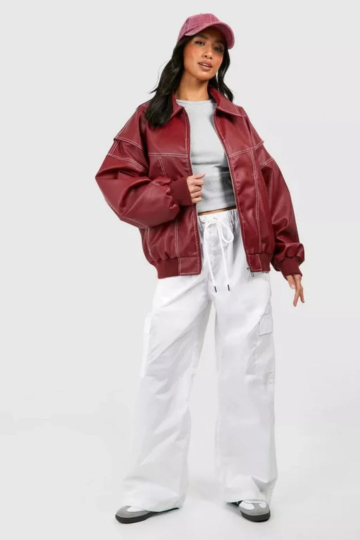 Oversized Quilted Bomber Jacket With Contrast Stitch