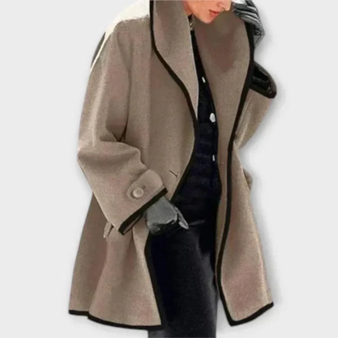 Oversized Wool-Blend Coat with Contrast Trim