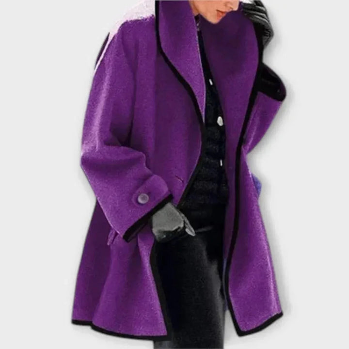 Oversized Wool-Blend Coat with Contrast Trim