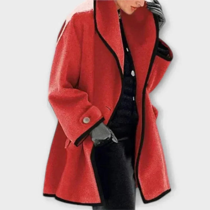 Oversized Wool-Blend Coat with Contrast Trim