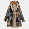 Patchwork Hooded Fleece-Lined Coat with Button Closure