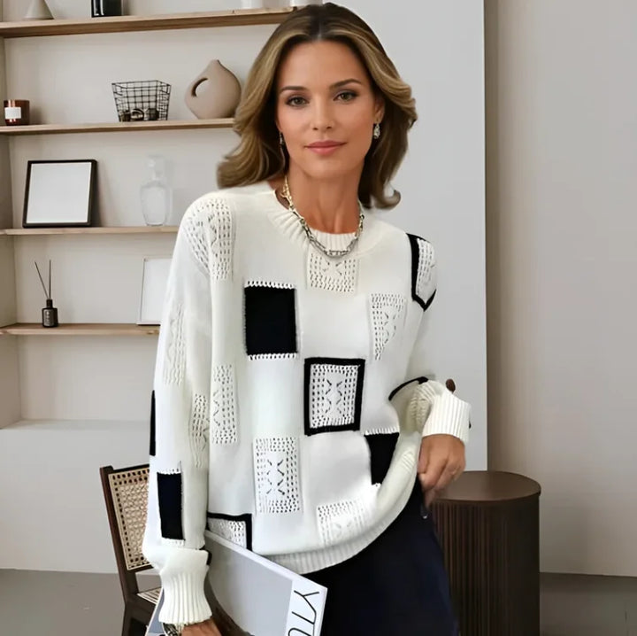 Patchwork Crew Neck Knit Sweater