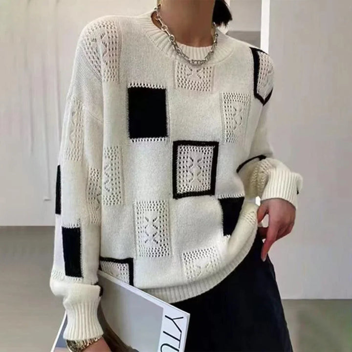 Patchwork Crew Neck Knit Sweater
