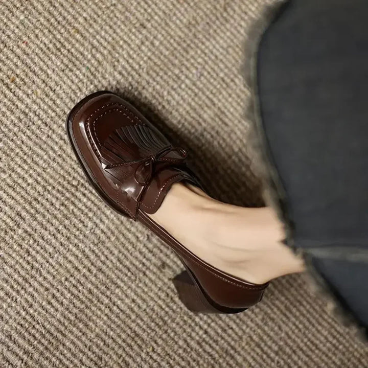 Patent Tassel Loafer Pumps with Block Heel