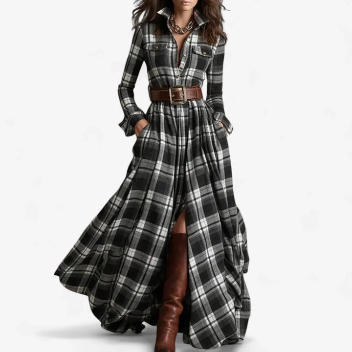 Plaid Flannel Belted Maxi Shirt Dress