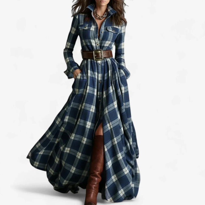 Plaid Flannel Belted Maxi Shirt Dress