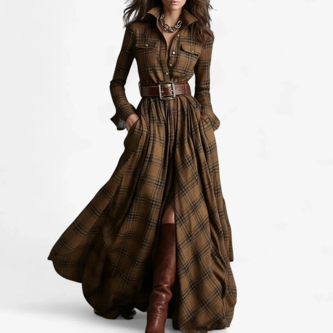 Plaid Flannel Belted Maxi Shirt Dress