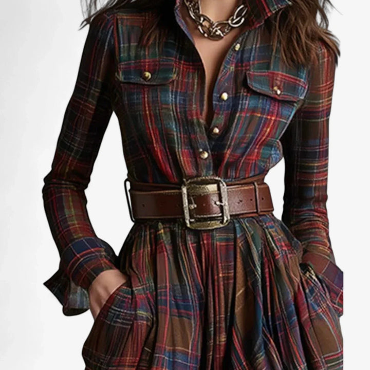 Plaid Flannel Belted Maxi Shirt Dress