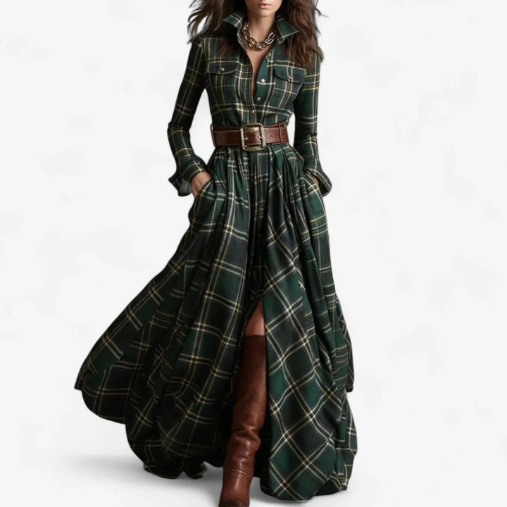 Plaid Flannel Belted Maxi Shirt Dress