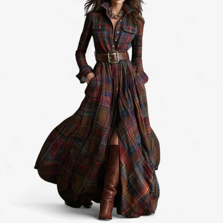 Plaid Flannel Belted Maxi Shirt Dress