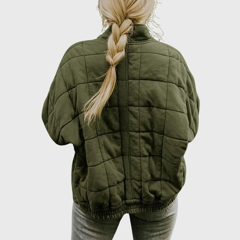 Quilted Denim-Style Jacket with Stand-Up Collar
