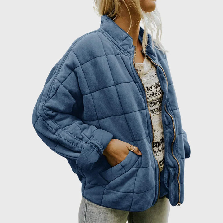 Quilted Denim-Style Jacket with Stand-Up Collar