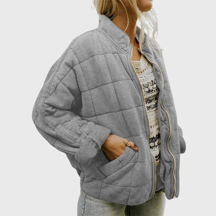 Quilted Denim-Style Jacket with Stand-Up Collar
