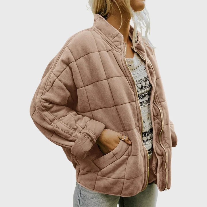 Quilted Denim-Style Jacket with Stand-Up Collar