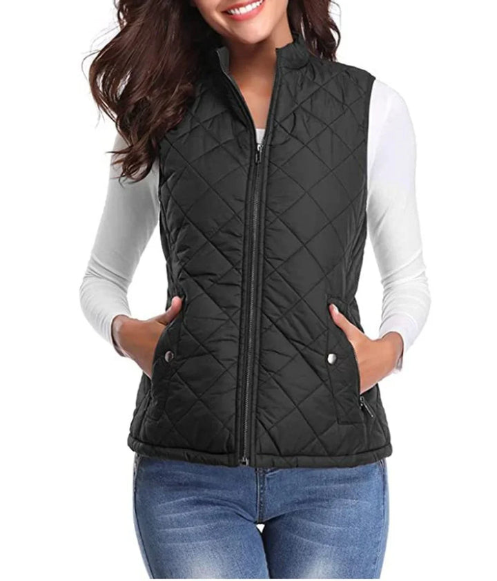 Quilted Zip-Up Lightweight Puffer Vest with Stand Collar