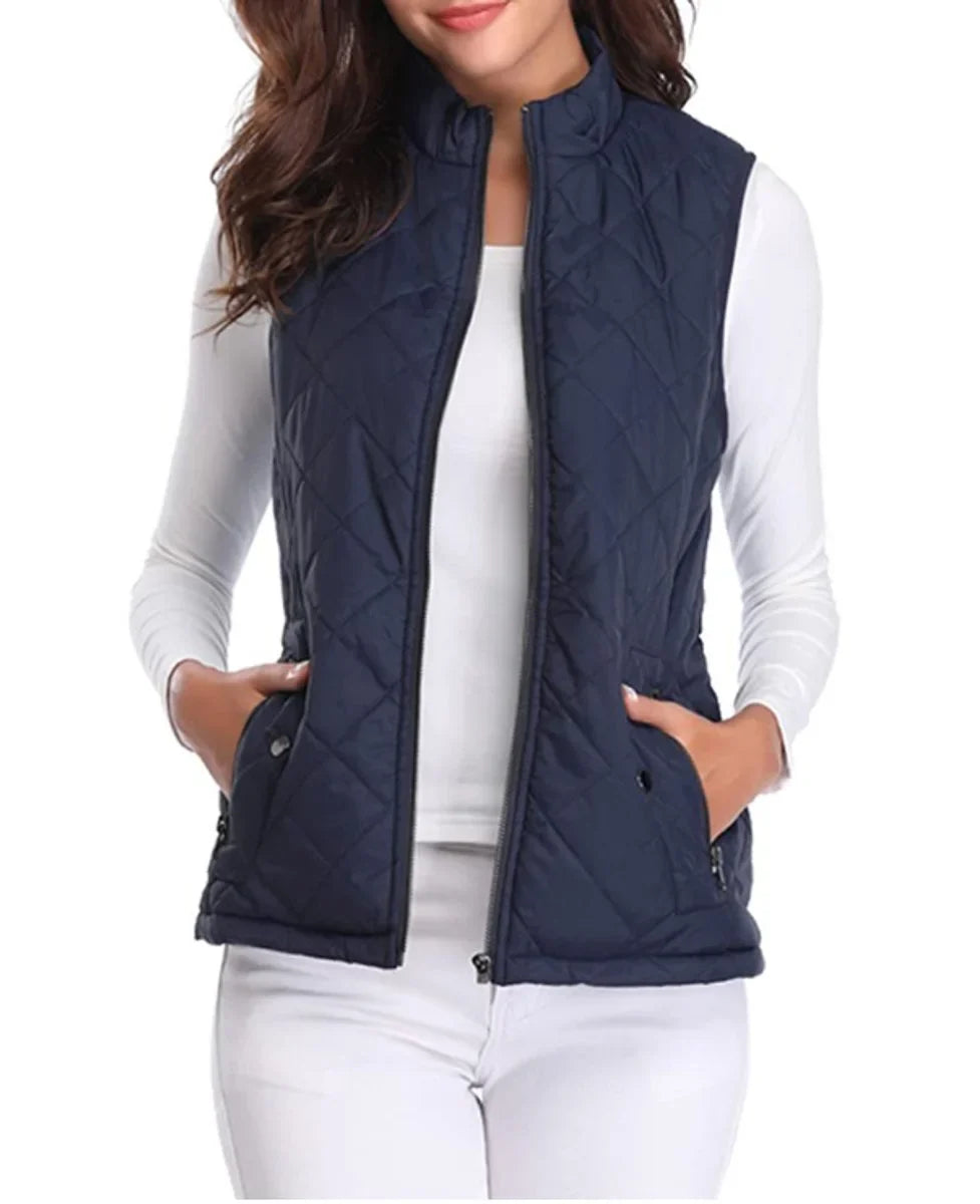 Quilted Zip-Up Lightweight Puffer Vest with Stand Collar