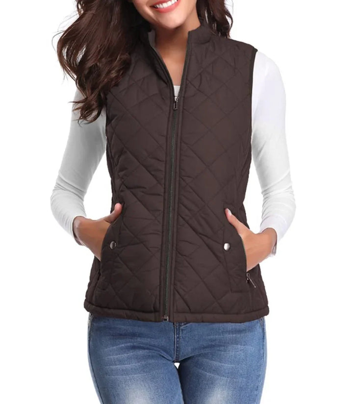 Quilted Zip-Up Lightweight Puffer Vest with Stand Collar