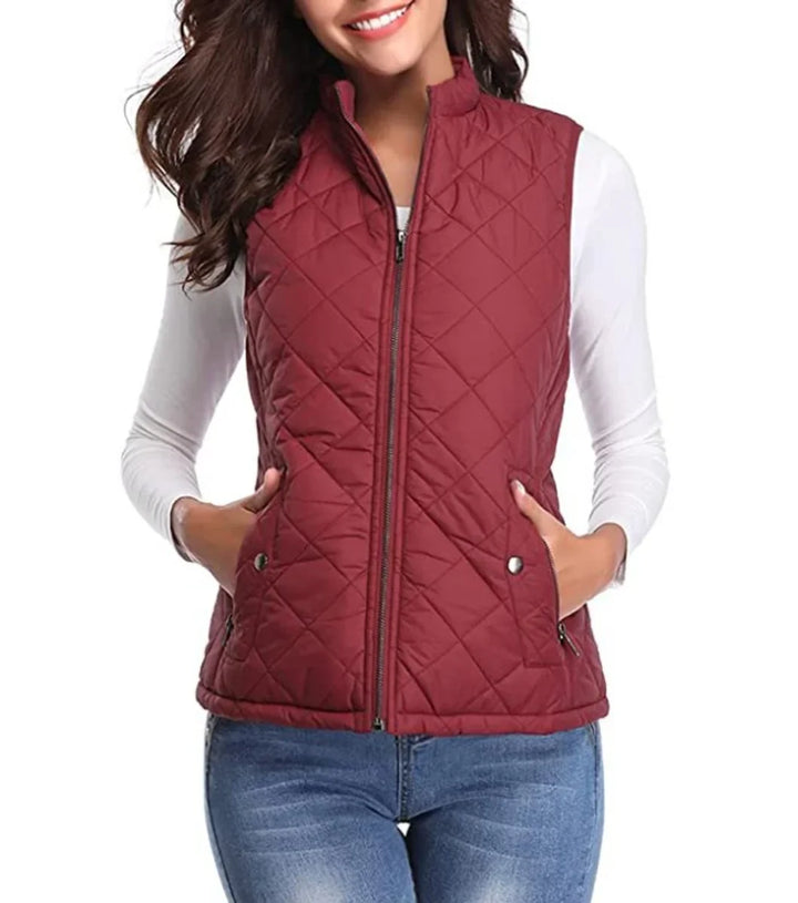 Quilted Zip-Up Lightweight Puffer Vest with Stand Collar
