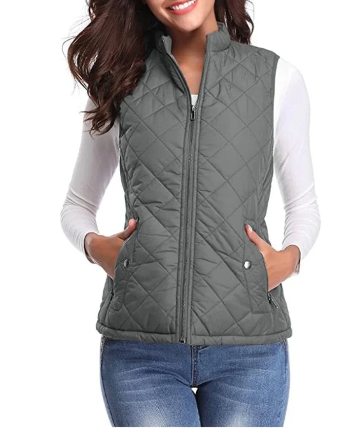 Quilted Zip-Up Lightweight Puffer Vest with Stand Collar