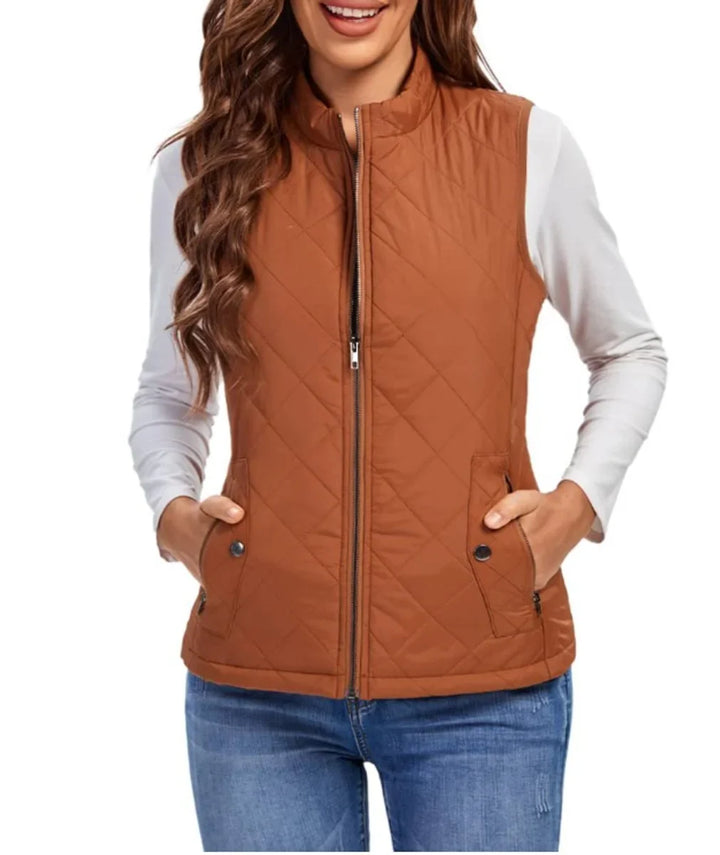 Quilted Zip-Up Lightweight Puffer Vest with Stand Collar