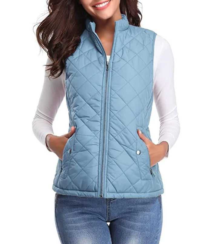 Quilted Zip-Up Lightweight Puffer Vest with Stand Collar
