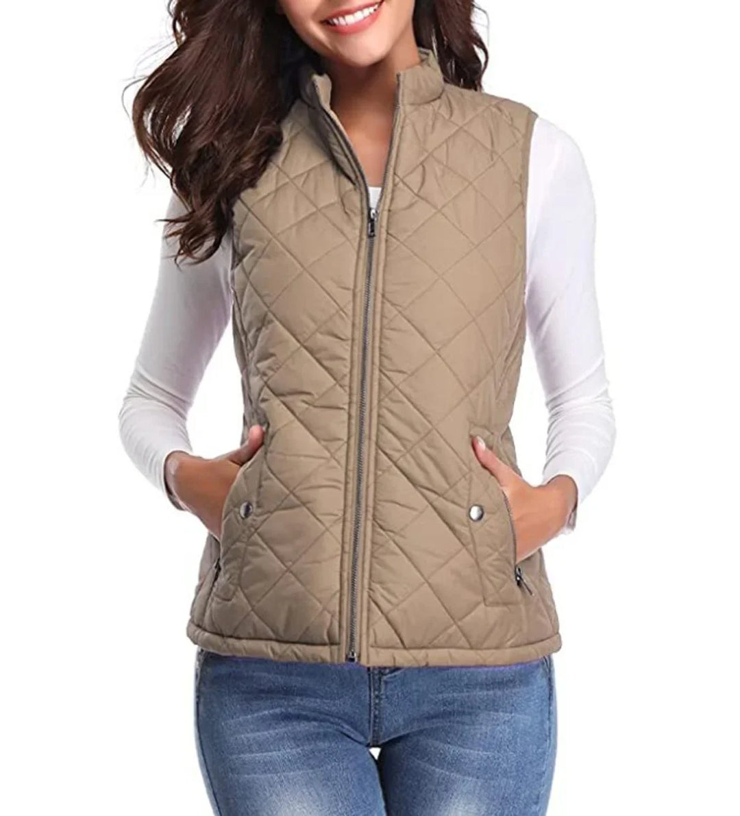 Quilted Zip-Up Lightweight Puffer Vest with Stand Collar