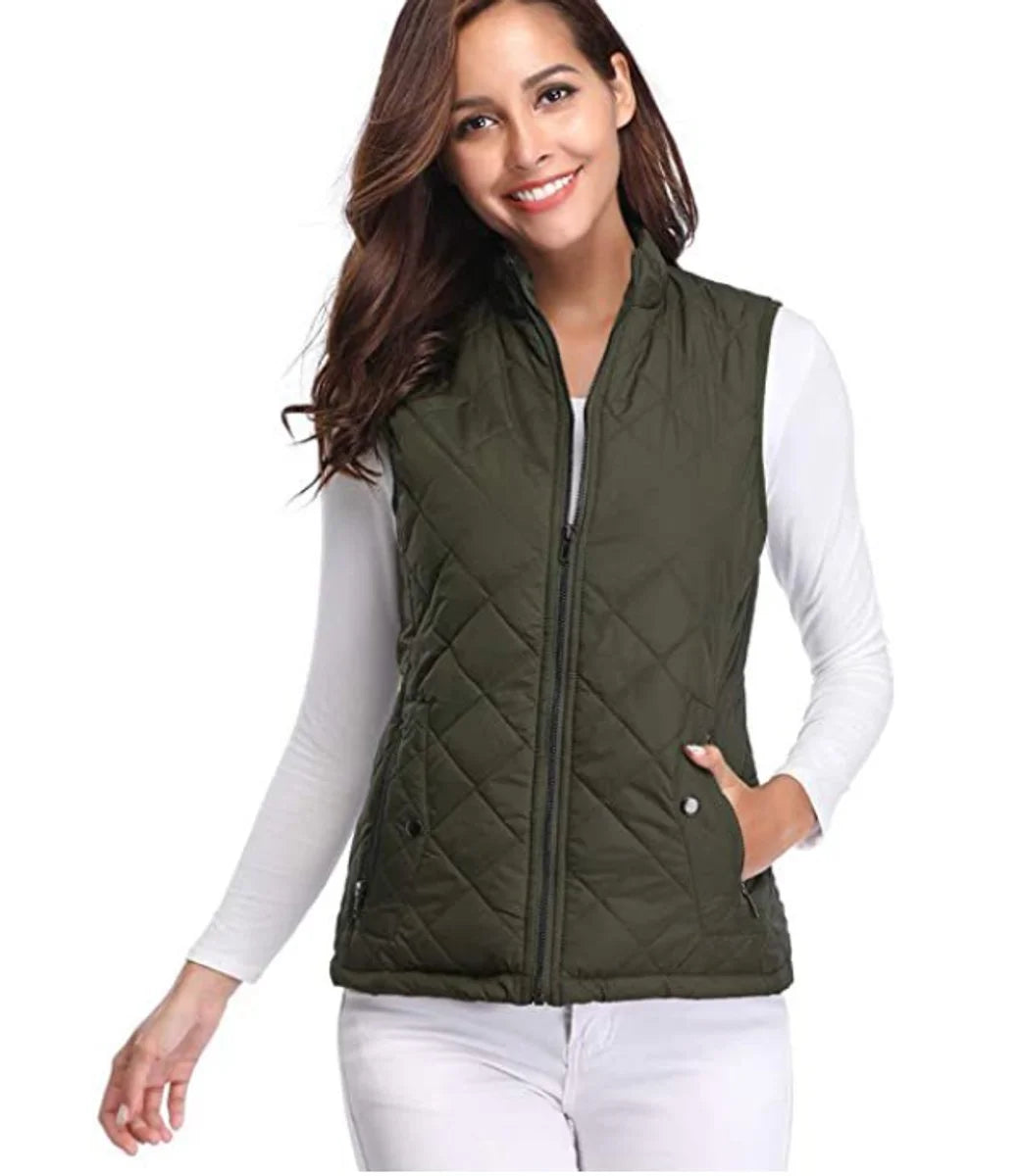 Quilted Zip-Up Lightweight Puffer Vest with Stand Collar