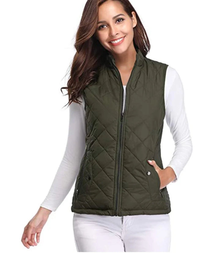 Quilted Zip-Up Lightweight Puffer Vest with Stand Collar