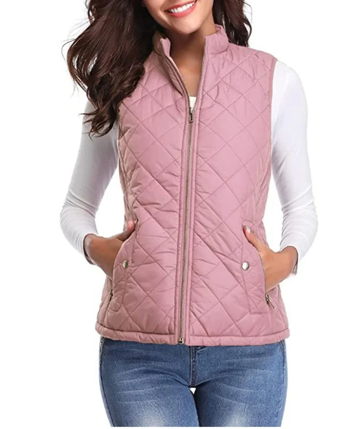 Quilted Zip-Up Lightweight Puffer Vest with Stand Collar