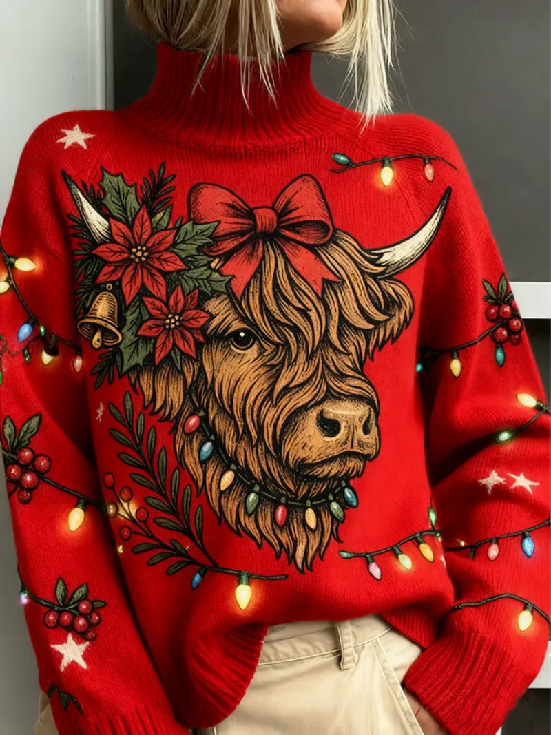 Highland Cow Christmas Turtleneck Jumper