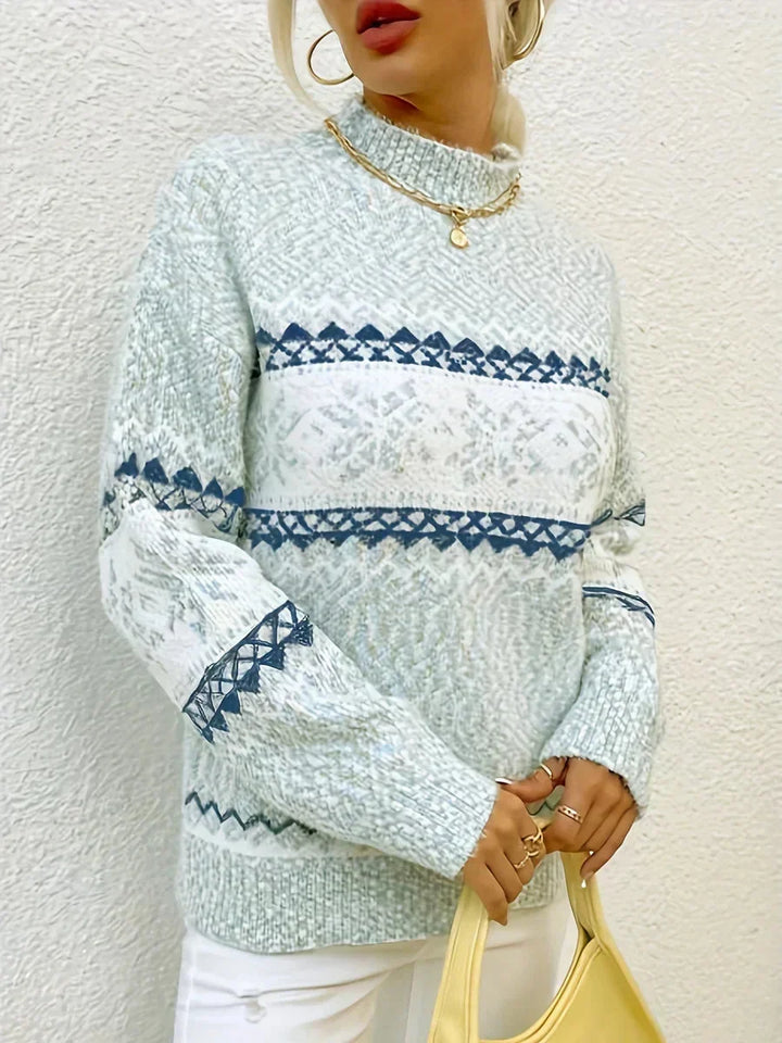 Relaxed Fit Fair Isle Mock Neck Sweater