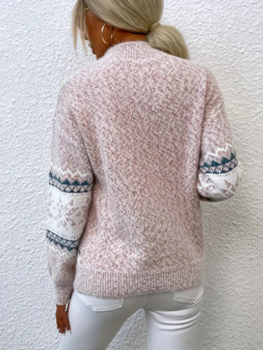 Relaxed Fit Fair Isle Mock Neck Sweater