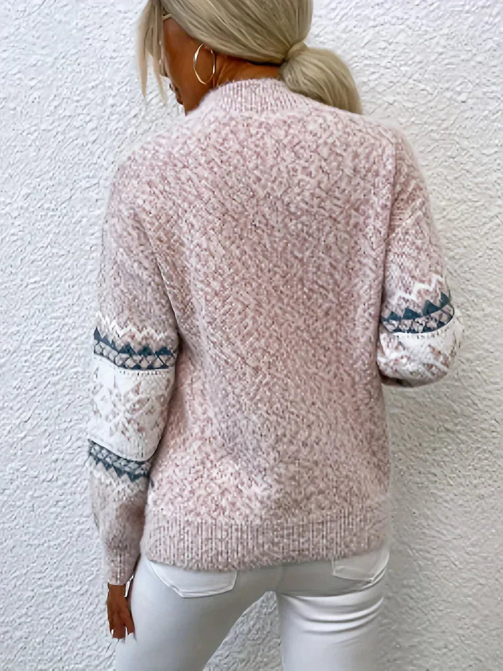 Relaxed Fit Fair Isle Mock Neck Sweater