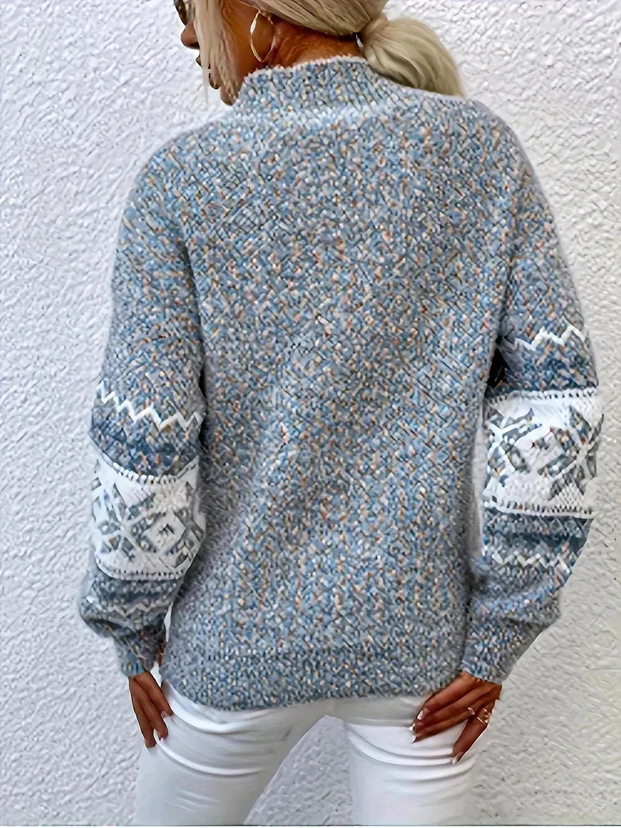 Relaxed Fit Fair Isle Mock Neck Sweater