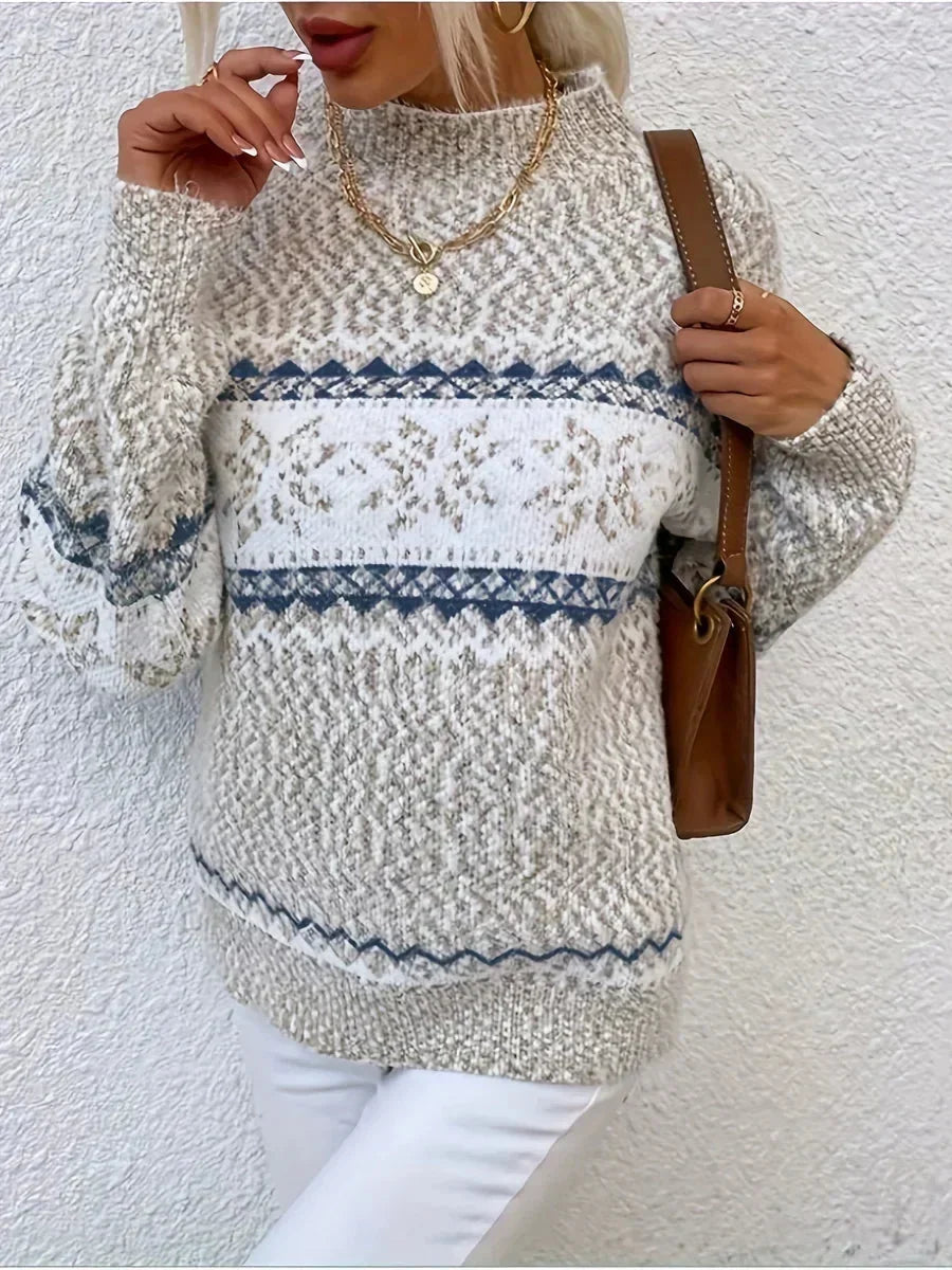 Relaxed Fit Fair Isle Mock Neck Sweater