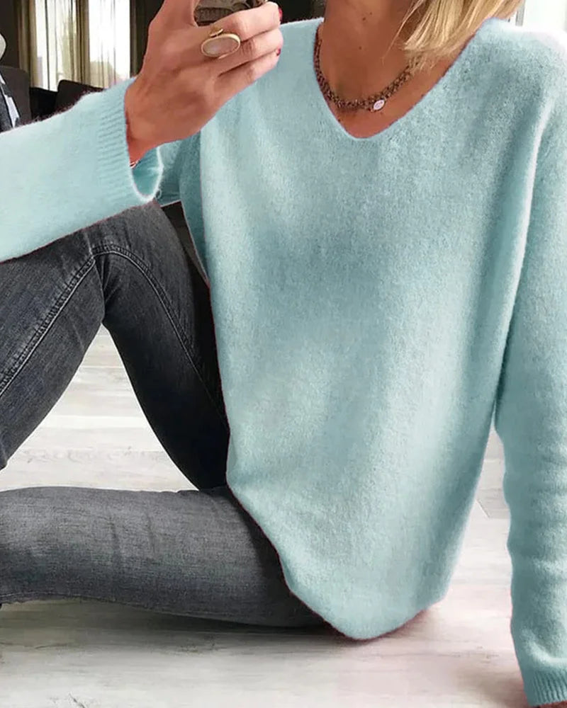 Relaxed Fit V-Neck Knit Sweater