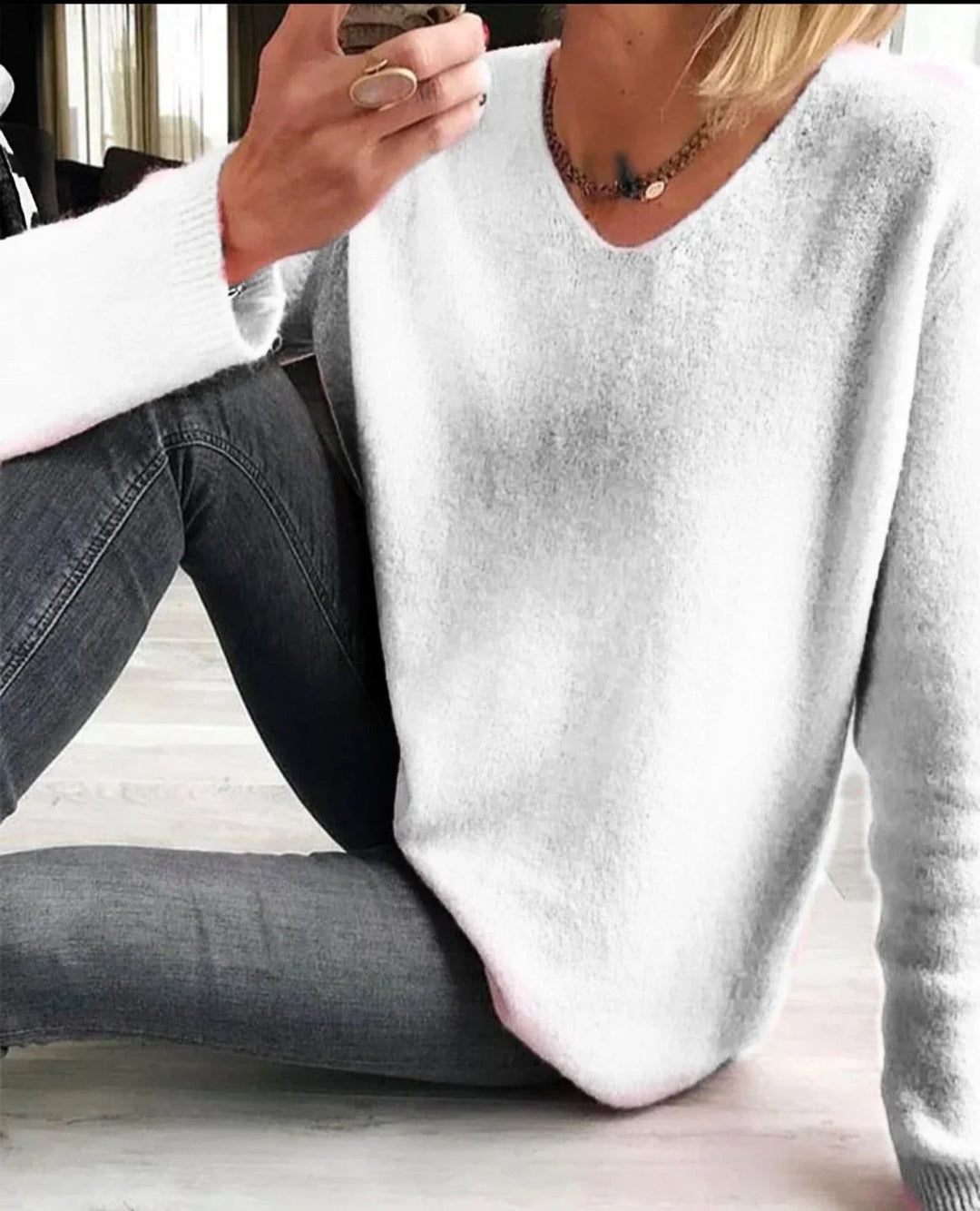 Relaxed Fit V-Neck Knit Sweater
