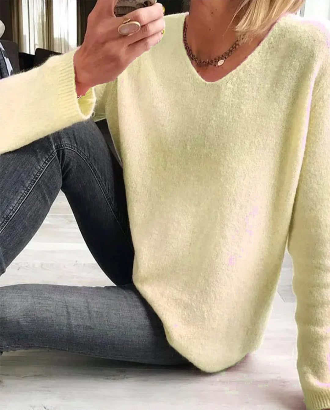 Relaxed Fit V-Neck Knit Sweater