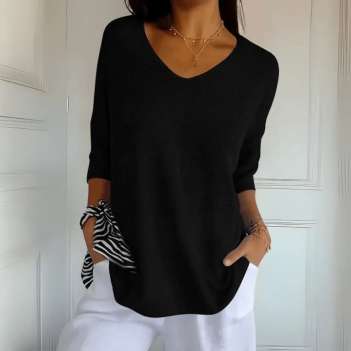 Relaxed Fit Lightweight Knit Top with V-Neck