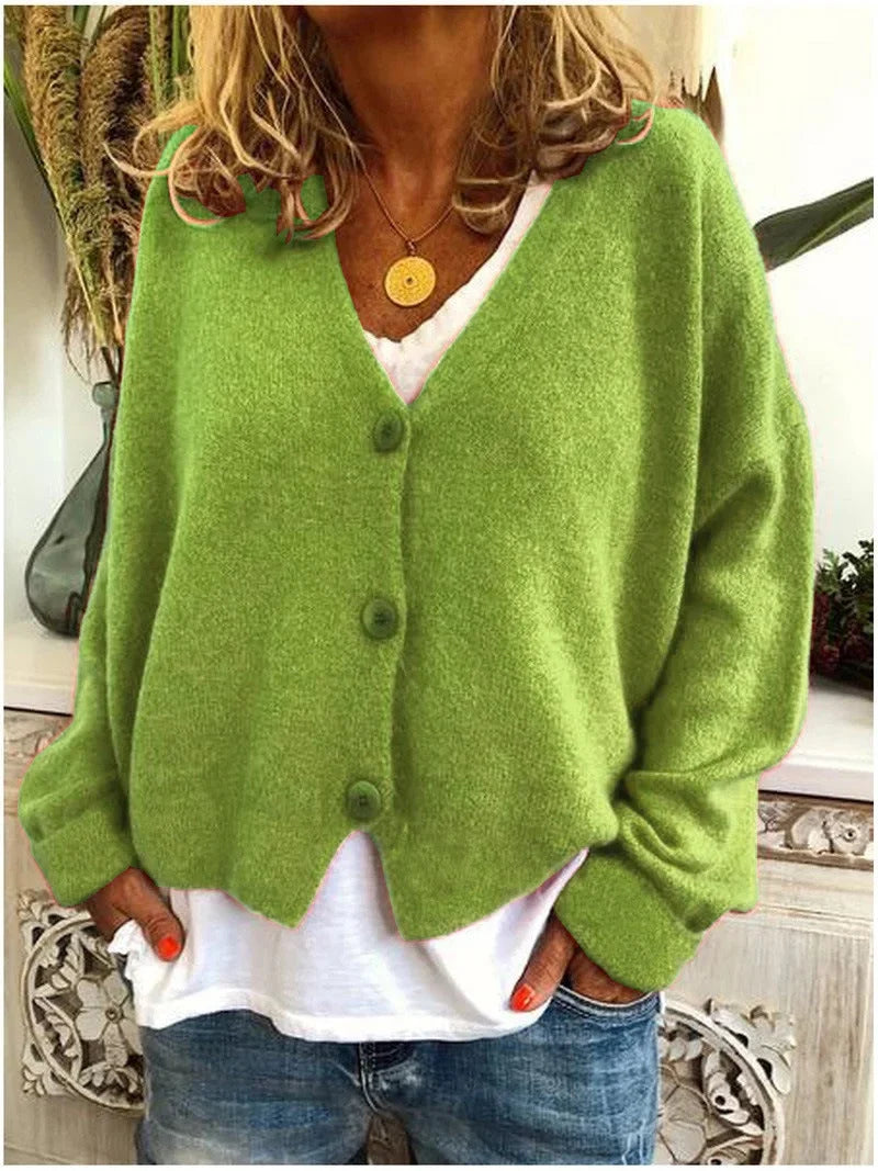 Relaxed V-Neck Knit Cardigan with Dropped Shoulders