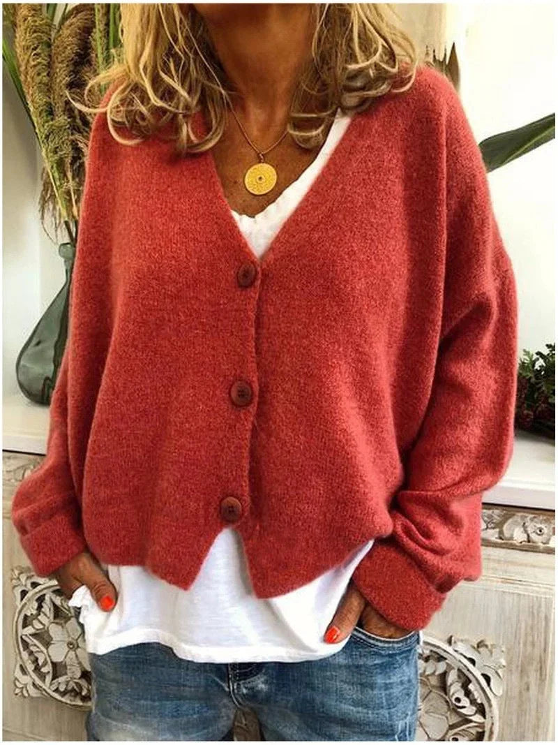 Relaxed V-Neck Knit Cardigan with Dropped Shoulders