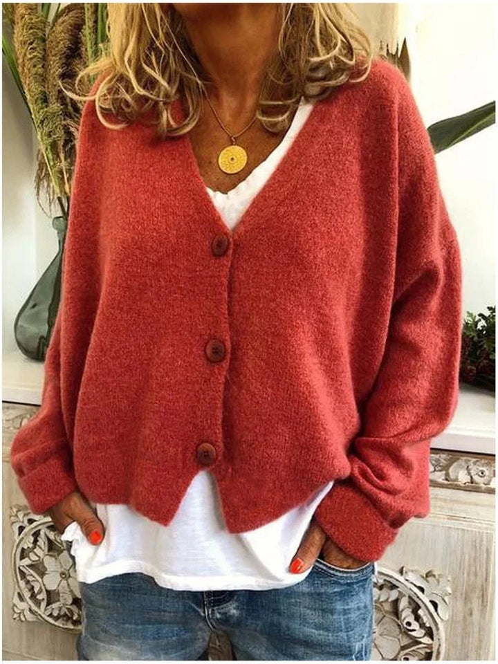Relaxed V-Neck Knit Cardigan with Dropped Shoulders