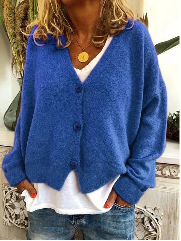 Relaxed V-Neck Knit Cardigan with Dropped Shoulders