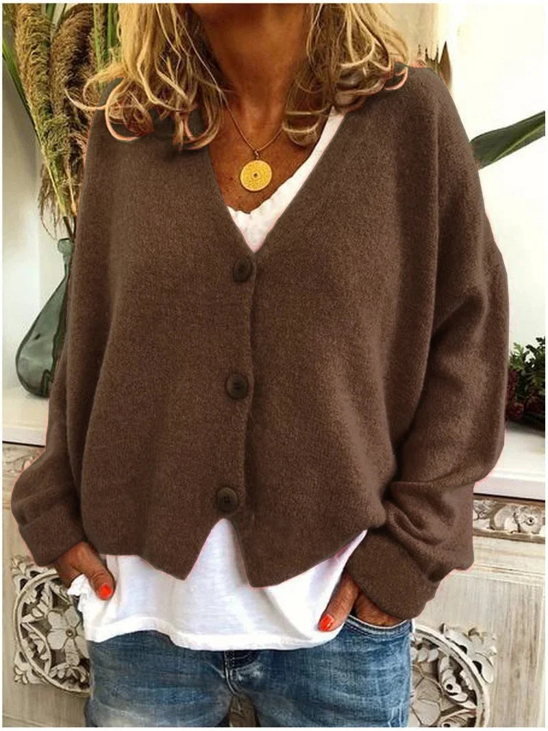 Relaxed V-Neck Knit Cardigan with Dropped Shoulders