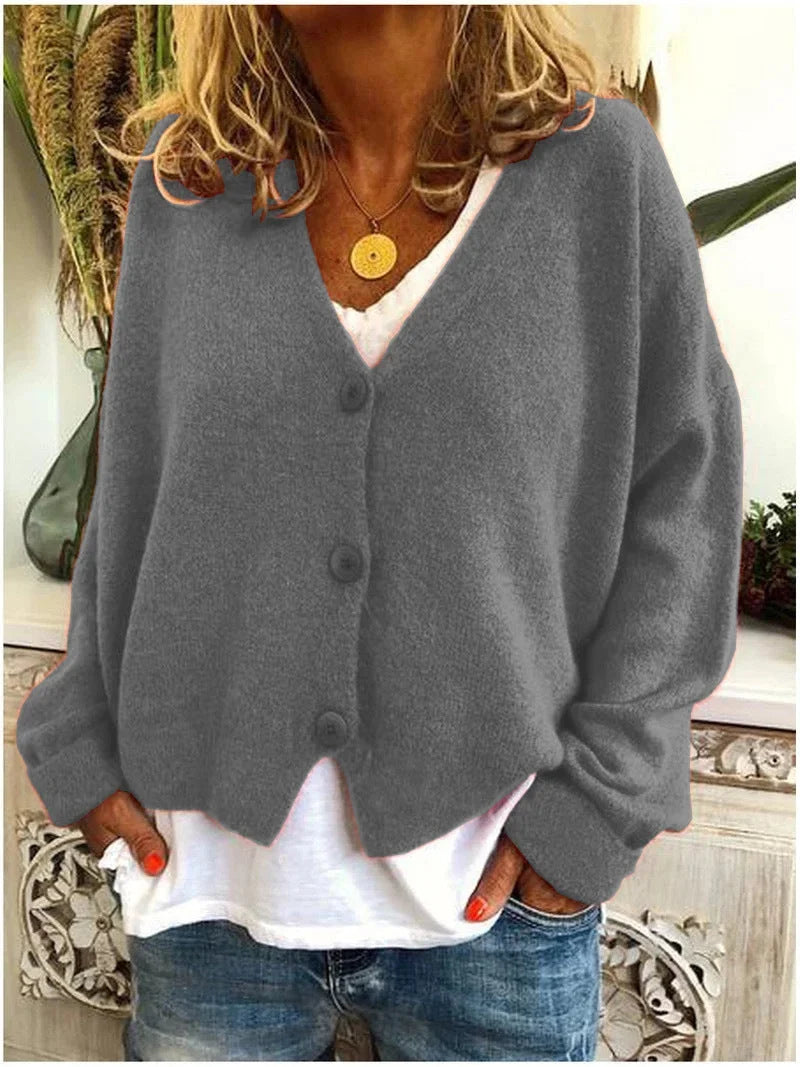 Relaxed V-Neck Knit Cardigan with Dropped Shoulders