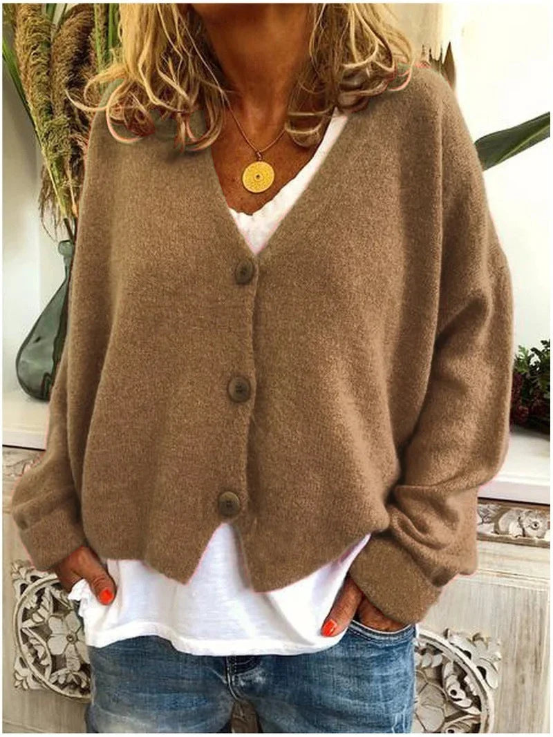 Relaxed V-Neck Knit Cardigan with Dropped Shoulders